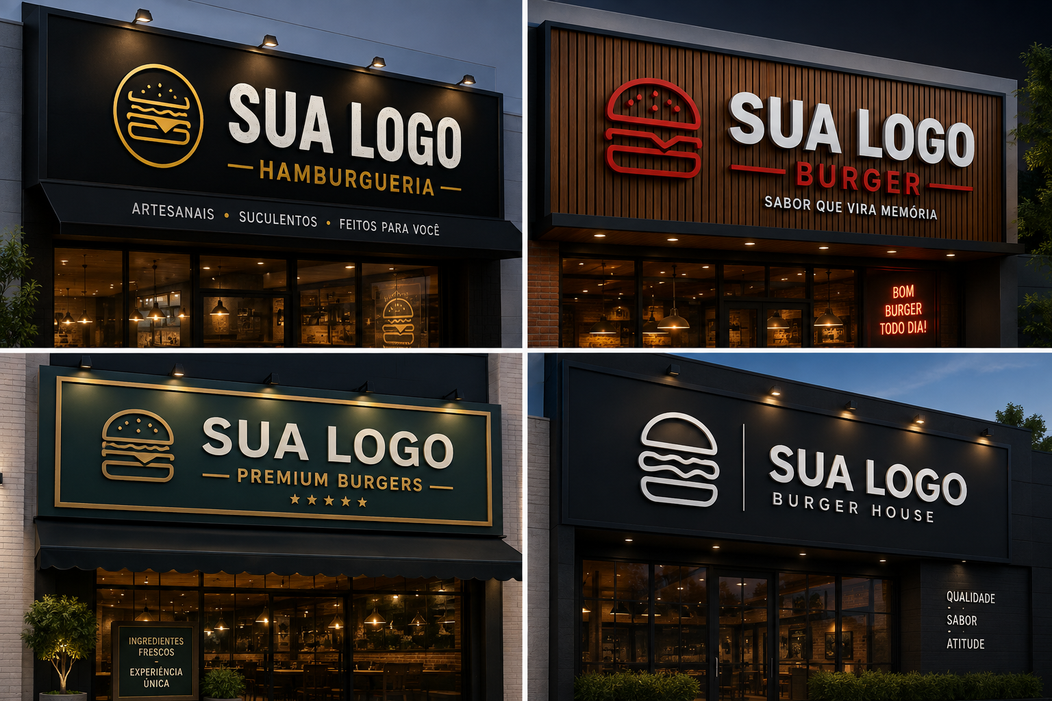 Exemplos de marcas aplicadas em diferentes fachadas